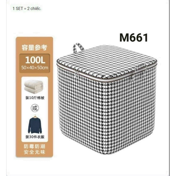 TÚI VẢI 100L ĐỰNG CHĂN, MÀN, QUẦN ÁO CÓ NẮP DÂY KÉO 2 CHIỀU HOẠ TIẾT CARO
