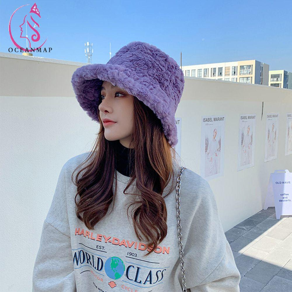 Mũ Panama Giả Lông Thỏ Phong Cách Vintage Thời Trang Thu Đông Có Thể Gấp Gọn