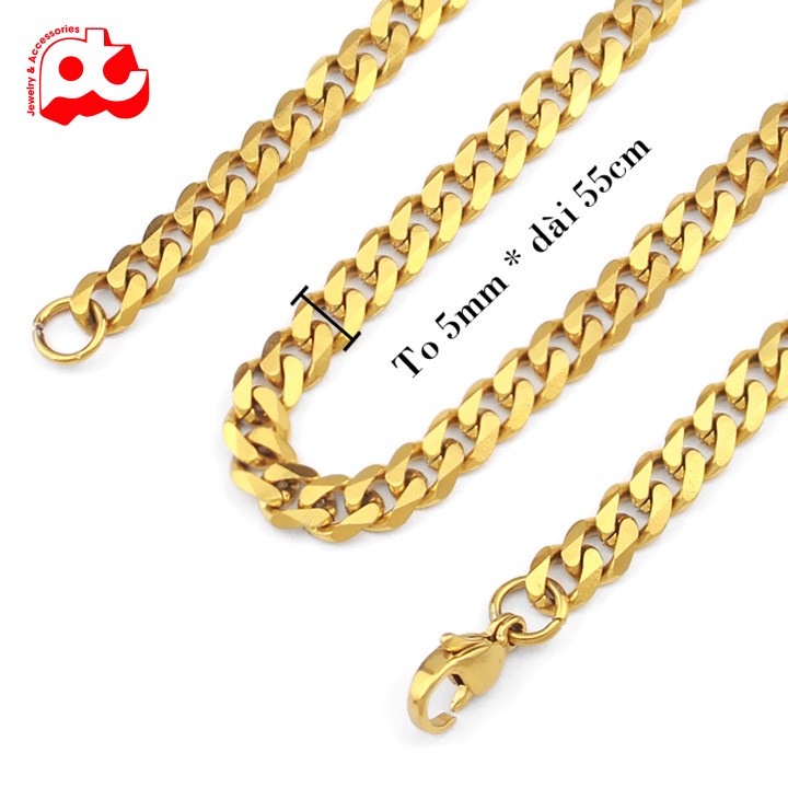Dây chuyền nam cao cấp titan thời trang rẻ đẹp titan thép không gỉ lặc xéo ahihi.official kích cỡ 5mm mạ vàng PTDCNA176