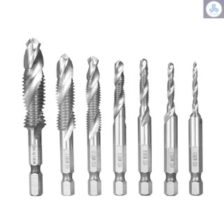 7pcs combination drill and tap set metric thread hss m3-m12 screw tapping bit tool quick change 1/4in hex shank