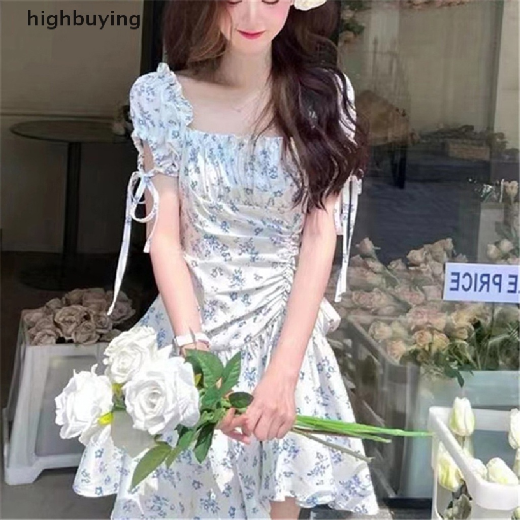 Đầm Công Chúa Tay Phồng Cổ Vuông Họa Tiết Hoa Thời Trang Mùa Hè Cho Nữ