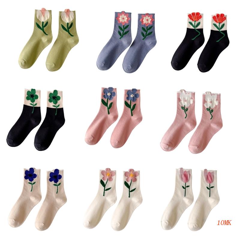 Xiangbao Vớ Cotton Cổ Trung Thoáng Khí In Họa Tiết Hoa Hoạt Hình Nhiều Màu Sắc Harajuku Cho Nữ