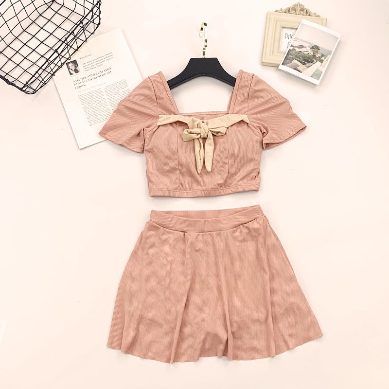 Bộ Đồ Bơi Hai Mảnh Lưng Cao Phối Ren Phong Cách Hàn Quốc Quyến Rũ Cho Nữ