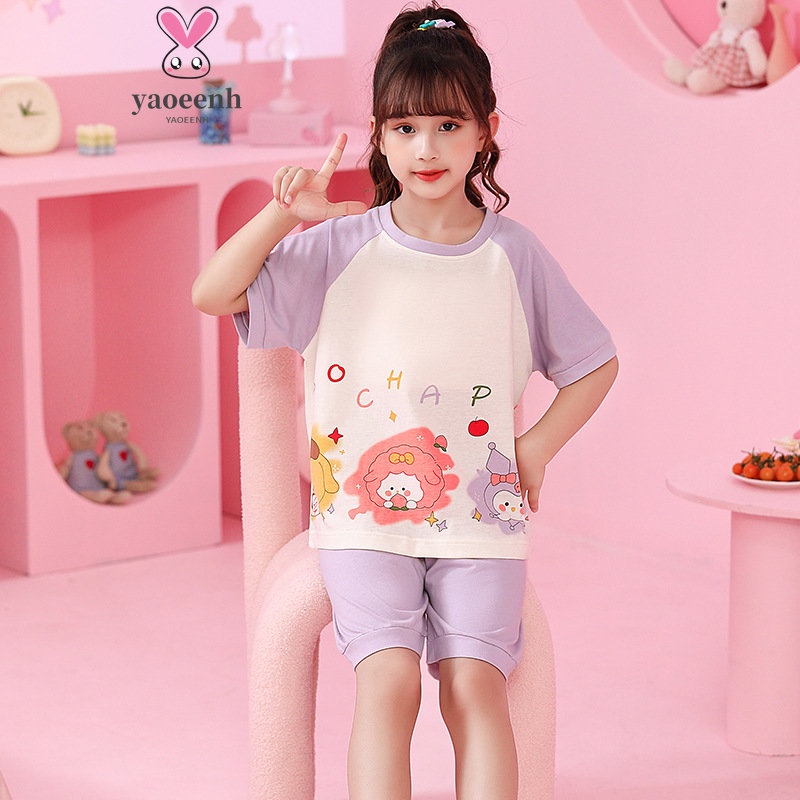 【YAOEENH】Bộ Đồ Ngủ Cotton Tay Ngắn 90-150cm Họa Tiết Hoạt Hình Dành Cho Bé Trai 3-11 Tuổi