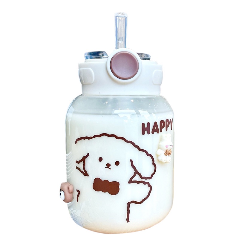 Bình Đựng Nước Nóng 600ML Bằng Nhựa Kèm Ống Hút Dễ Thương Cho Bé Gái