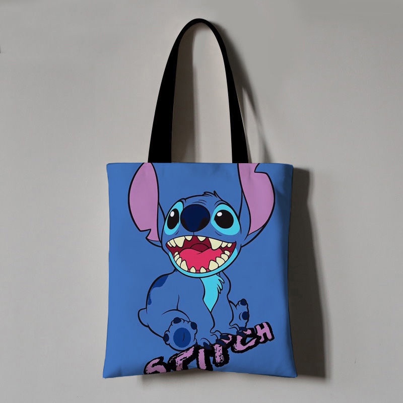 Túi Đeo Vai Vải Canvas In Hoạt Hình Stitch Dễ Thương Thời Trang Cho Nữ