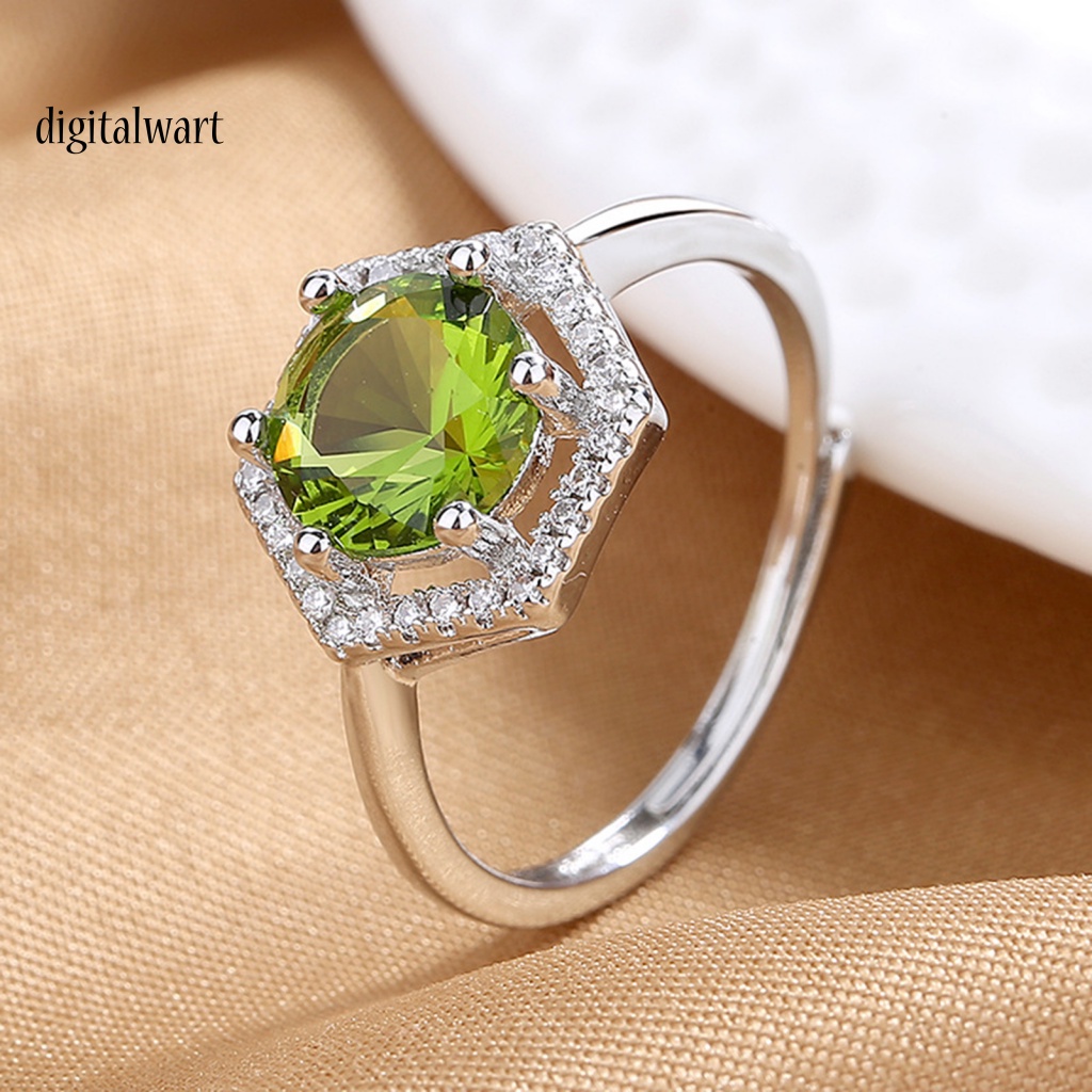 Kỹ Thuật Số| Nhẫn Hở Hình Lục Giác Đính Đá Zircon Lấp Lánh Có Thể Điều Chỉnh Trang Trí Cho Nữ