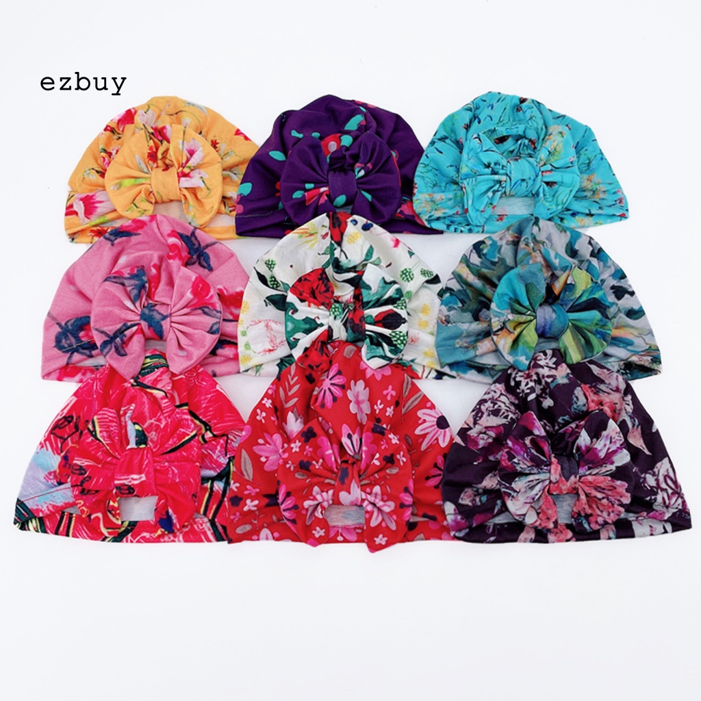 Mũ Vải Co Giãn Thoáng Khí Thắt Nơ In Hoa Dành Cho Bé