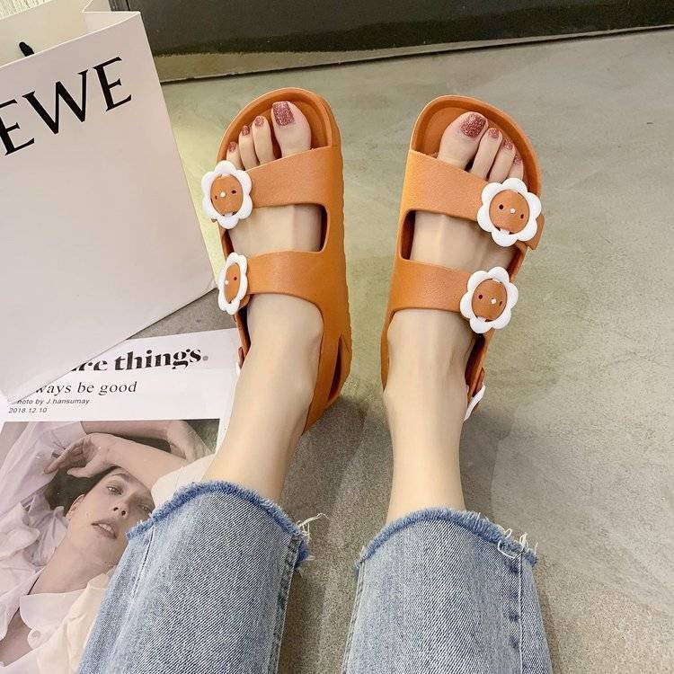 Xăng đan Đi Biển Đế Phẳng 122 Họa Tiết Hoa Trái Tim Phong Cách La Mã Mới Cho Nữ