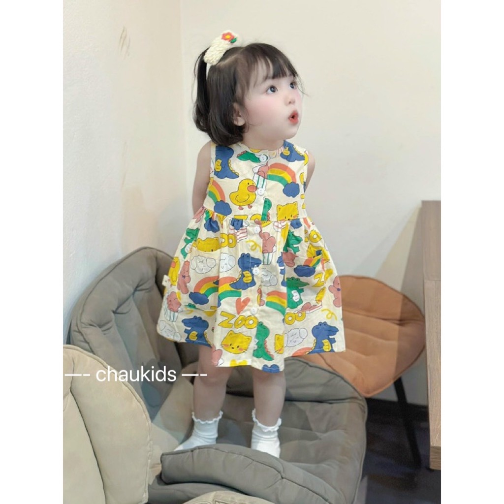 Váy sát nách vải lanh cực yêu cho bé gái mùa hè siêu cute