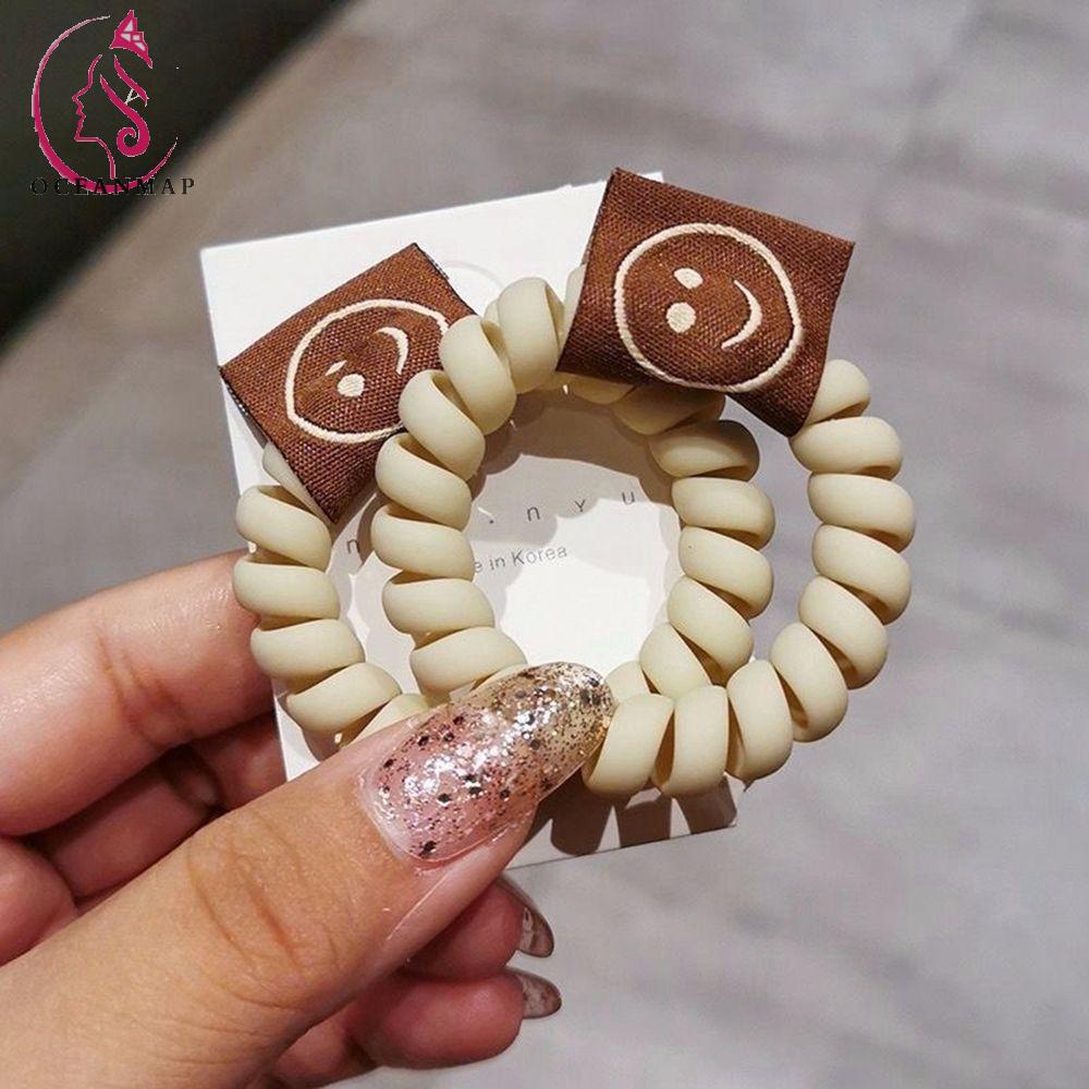 Dây Buộc Tóc Dạng Dây Điện Thoại Co Giãn Mặt Nhám Họa Tiết Hoạt Hình Nhiều Màu Sắc Phong Cách Hàn Quốc Cho Nữ
