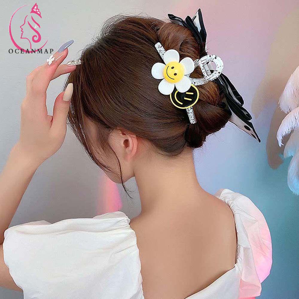 Kẹp Tóc Nơ Ruy Băng Họa Tiết Mặt Cười Chấm Bi Thời Trang Hàn Quốc Cho Nữ