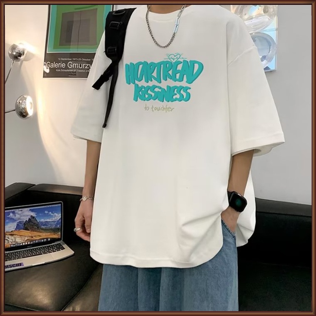 Áo Thun Tay Ngắn Cổ Tròn Dáng Rộng In Chữ Thời Trang Mùa Hè Cho Nam