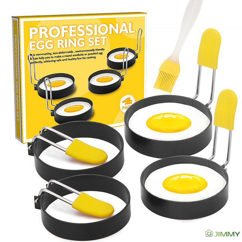 Khuôn Chiên Trứng Ốp La Chống Dính Bằng Thép Không Gỉ Với Vỏ Silicone Tiện Lợi Dành Cho Nhà Bếp