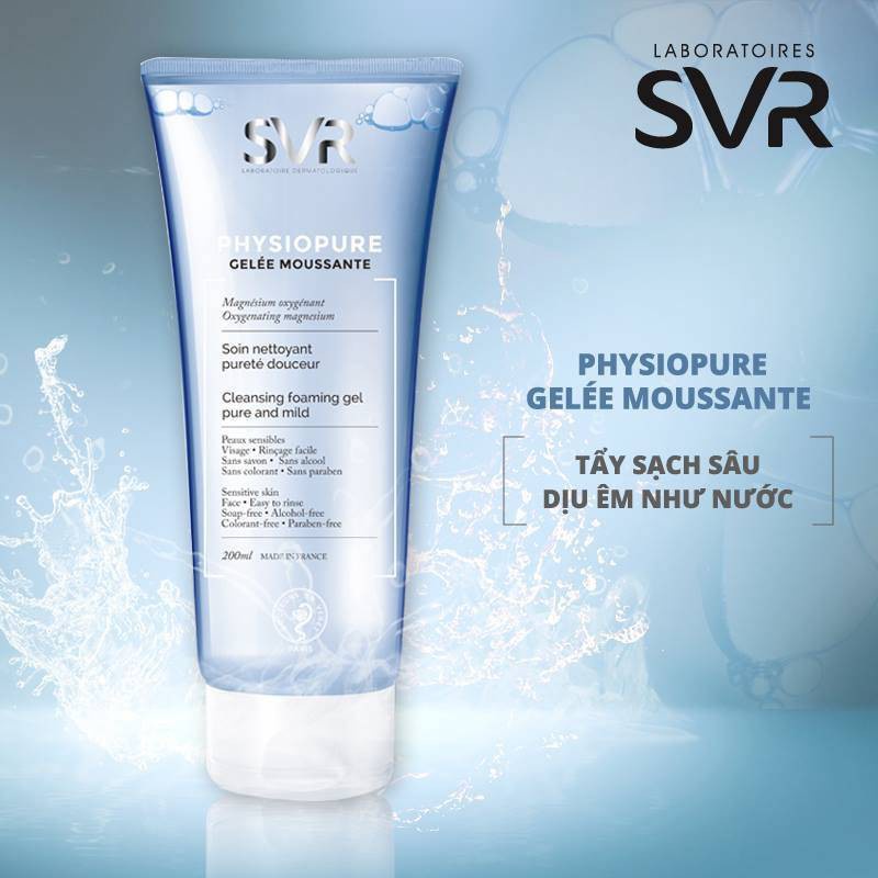 Sữa rửa mặt SVR Physiopure Gelée Moussante dạng gel làm sạch sâu, không chưa xà phòng cho da nhạy cảm 55ml, 200ml