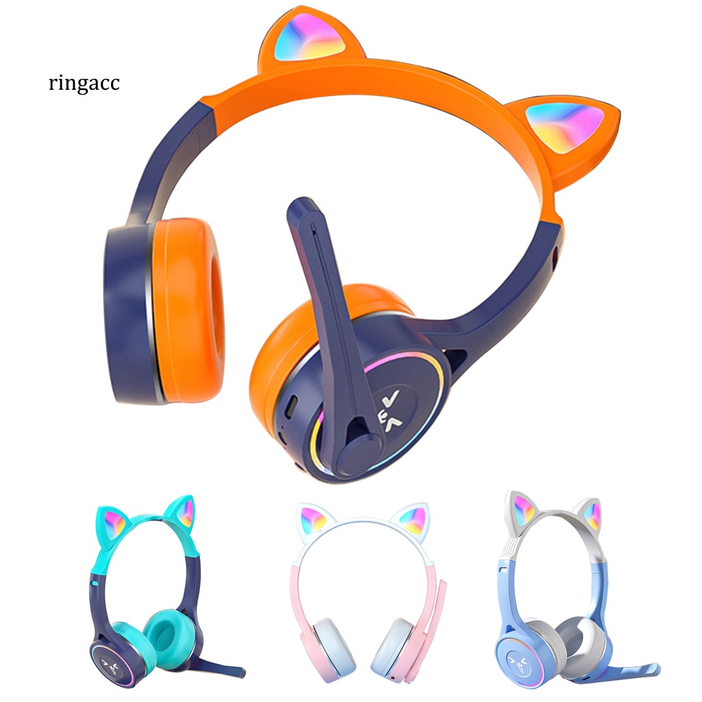 Tai Nghe Chụp Tai Bluetooth Không Dây Hỗ Trợ Thẻ TF RGB Flash Hình Tai Mèo Dễ Thương Cho Trẻ Em