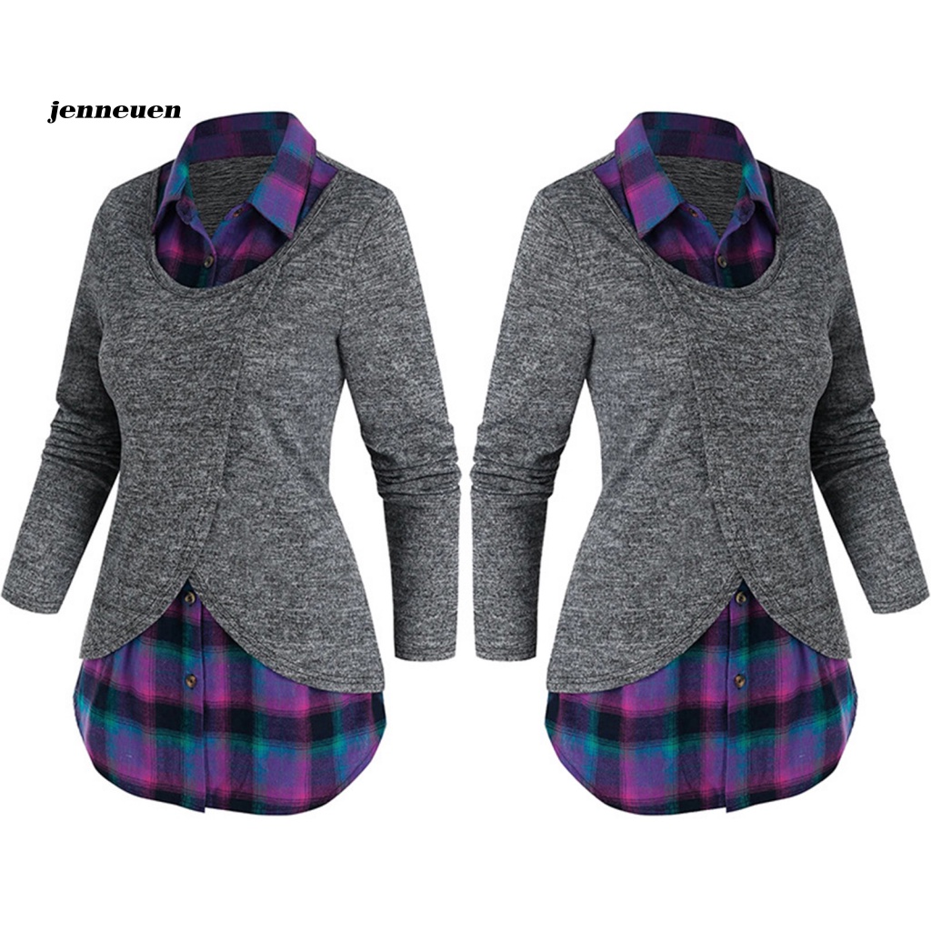 Áo Sơ Mi Dài Tay Giả Hai Lớp Phối Họa Tiết Kẻ Sọc Dáng Ôm Thời Trang Cho Nữ