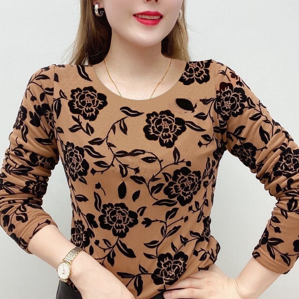 Áo sơ mi kích thước lớn của phụ nữ trung niên áo sơ mi áo sơ mi thời trang nữ thời trang dài tay in họa tiết