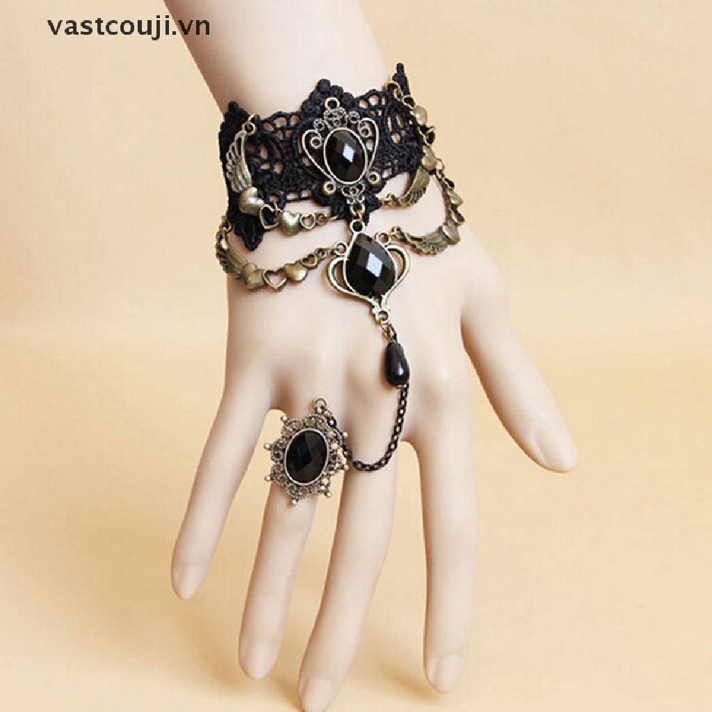 Vòng Cổ Choker Vải Ren Màu Đen Đính Đá Pha Lê Gợi Cảm VN