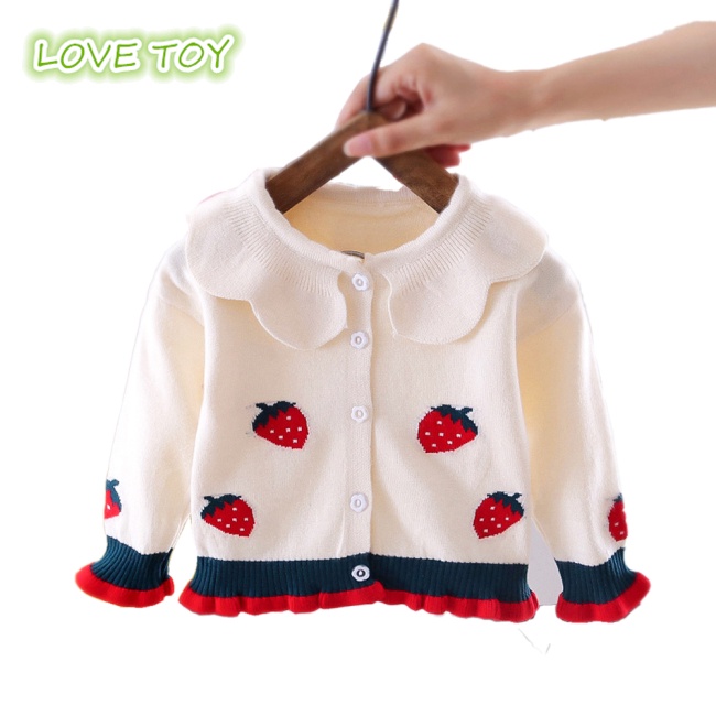 Áo Khoác Cardigan Tay Dài Cổ Búp Bê In Họa Tiết Hoạt Hình Cho Bé Gái 1-5 Tuổi