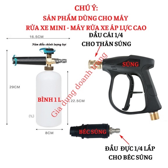 Bình phun bọt tuyết, Bình xịt bọt tuyết máy rửa xe dung tích 1L