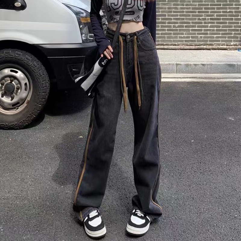 IELGY     Quần Jean Dài Dáng Suông Rộng Dây Rút Dễ Phối Đồ yuppie Cho Nữ