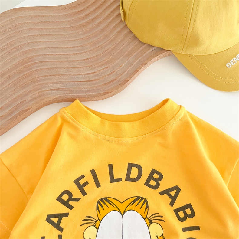 Bộ Áo Liền Quần Tay Ngắn In Hoạt Hình Mèo Garfield Dễ Thương Thời Trang Mùa Hè Cho Bé Từ 0-2
