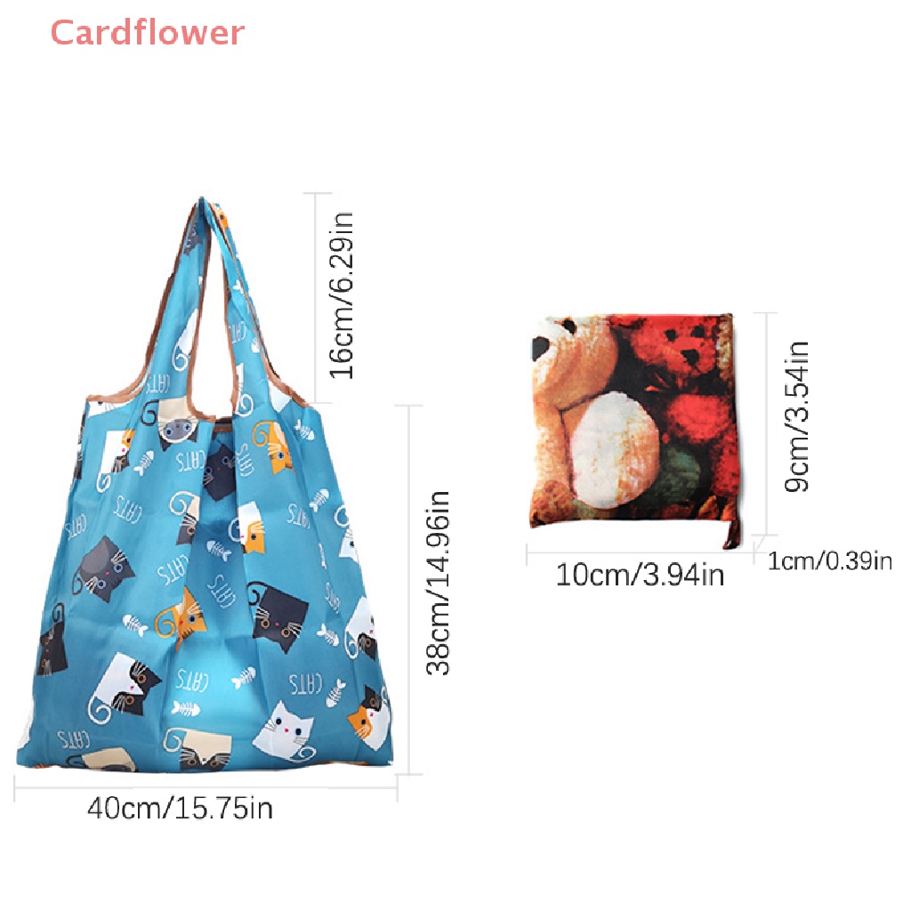 < Cardflower > Hàng Có Sẵn Túi Mua Sắm Vuông Sức Chứa Lớn Có Thể Gập Lại Phong Cách California Sáng Tạo Mới
