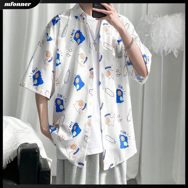 Áo Sơ Mi Tay Lửng Họa Tiết Hoạt Hình Thời Trang Đi Biển Cho Nam