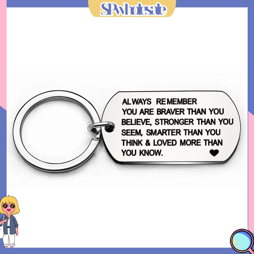 &lt;SPwholesale&gt; 1 Móc Khóa Mặt Thẻ Khắc Chữ Bằng Thép Không Gỉ Thời Trang