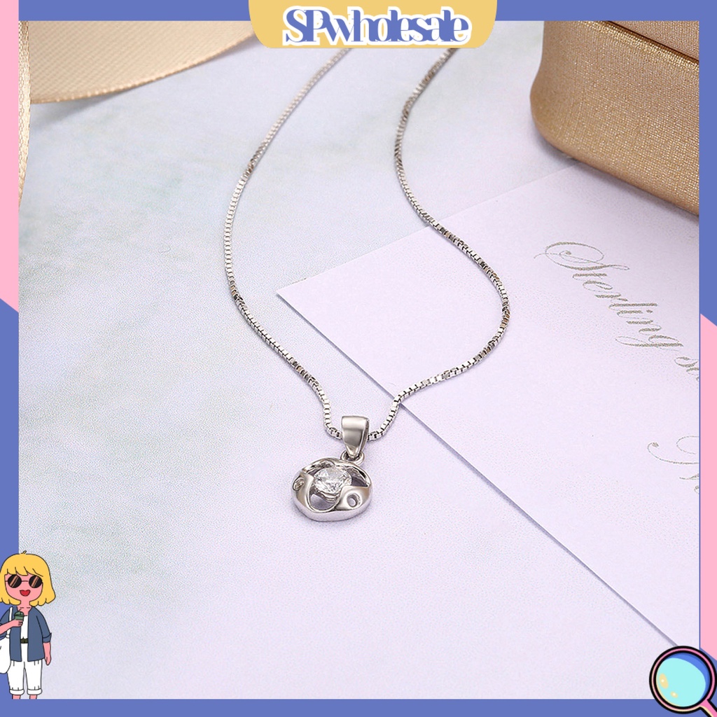 &lt;SPwholesale&gt; Vòng cổ Bạc 925 Mặt Tròn Rỗng Đính Đá Zircon