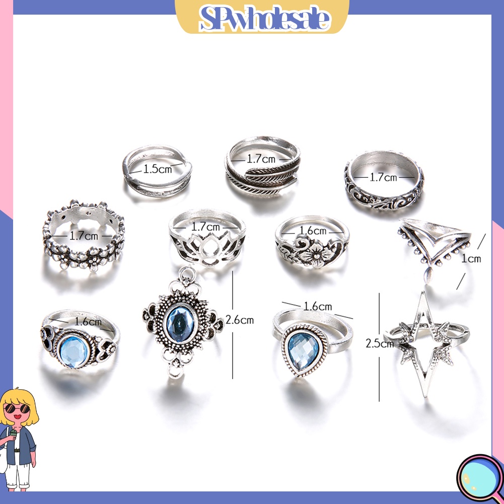 <SPwholesale> Set 11 Nhẫn Đeo Khớp Ngón Tay Phong Cách Retro