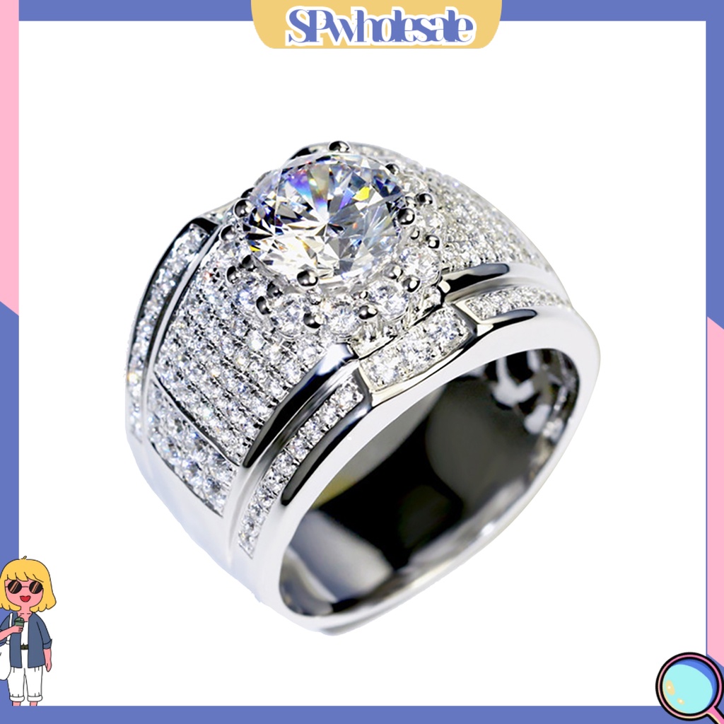 <SPwholesale> Nhẫn Đính Hôn Mạ Bạc Đính Đá Thời Trang Dành Cho Nam