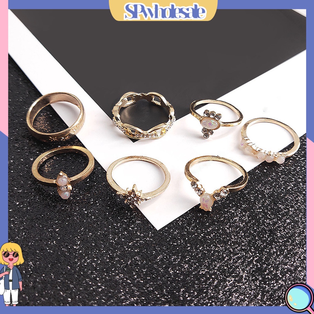 <SPwholesale> Set 17 Nhẫn Đeo Khớp Ngón Tay Đính Đá Phong Cách Vintage Cho Nữ