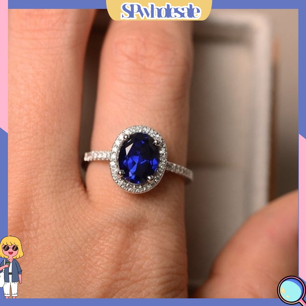 &lt;SPwholesale&gt; Nhẫn Đính Hôn Đính Đá Zircon Hình Oval Thời Trang Cho Nữ