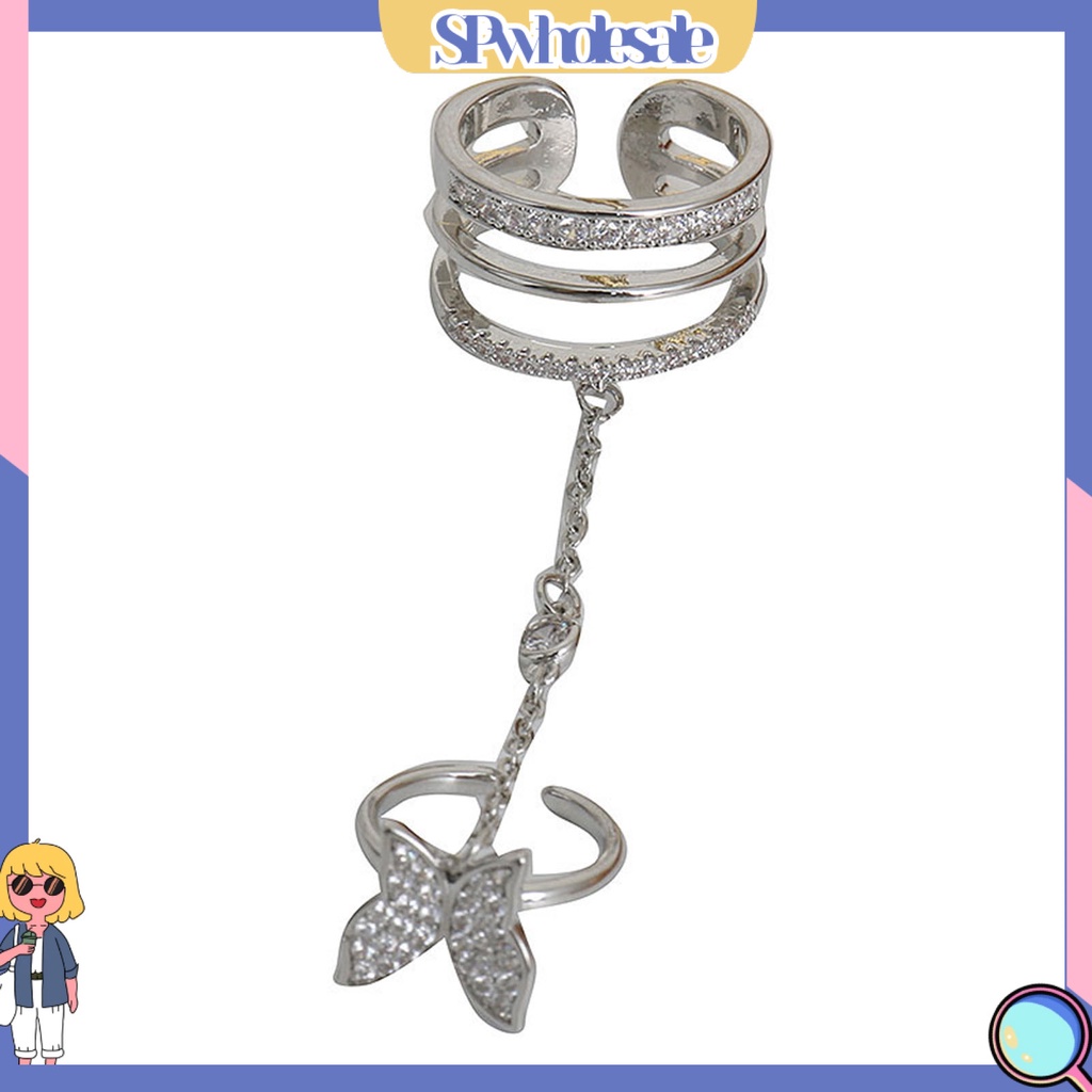 <SPwholesale> Bộ Nhẫn Hở Ba Lớp Sáng Bóng Đính Đá Hình Bướm Tua Rua Làm Quà Sinh Nhật Cho Nữ