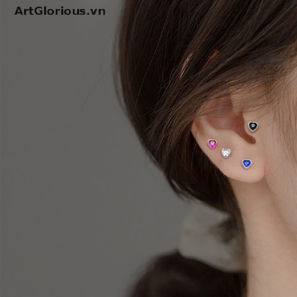 1 Đôi Bông Tai Đính Đá Zircon Hình Trái Tim Thời Trang Dành Cho Nữ