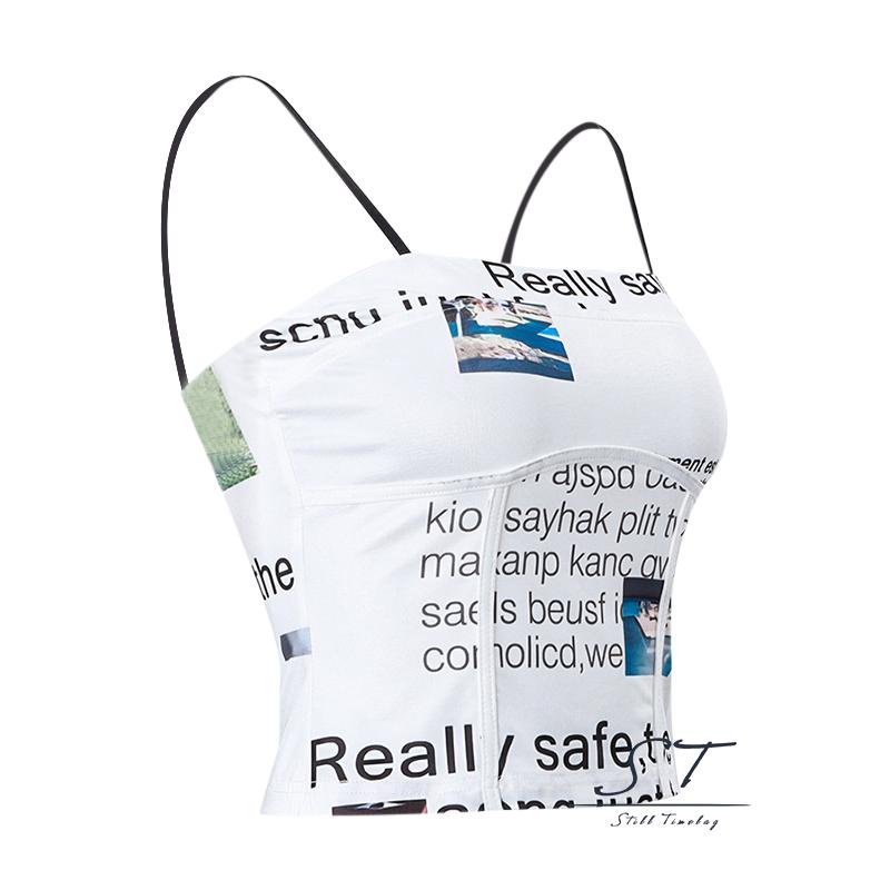 Áo Hai Dây Cổ Vuông In Họa Tiết Chữ Thời Trang CY03 Cho Nữ