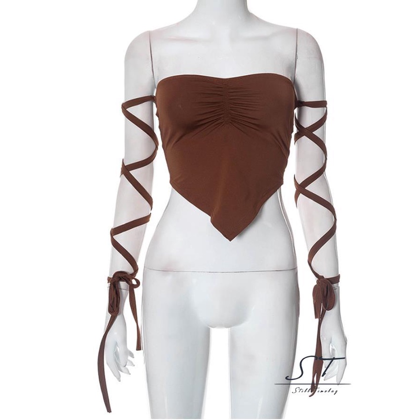 Áo Ống CY03 Kiểu Xếp Ly Không Dây Hở Lưng Phối Viền Độc Đáo Thời Trang Mùa Hè Cho Nữ