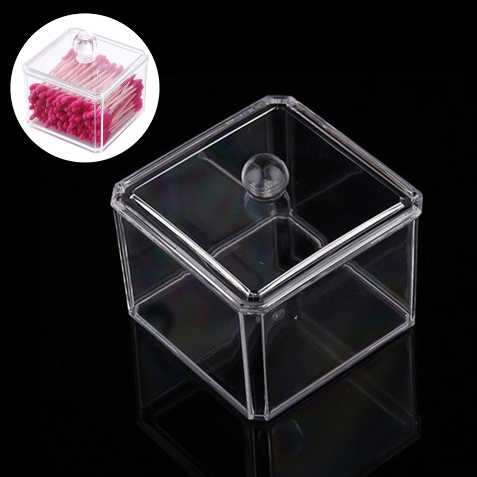 Hộp Đựng Tăm Bông / Đồ Trang Điểm Đa Năng Hình Vuông Bằng Acrylic Trong Suốt Chống Bụi Có Nắp Đậy