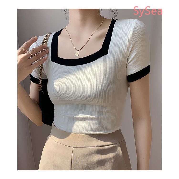 Áo Kiểu Cổ Vuông Thời Trang Mùa Hè Hàn Quốc Cho Nữ