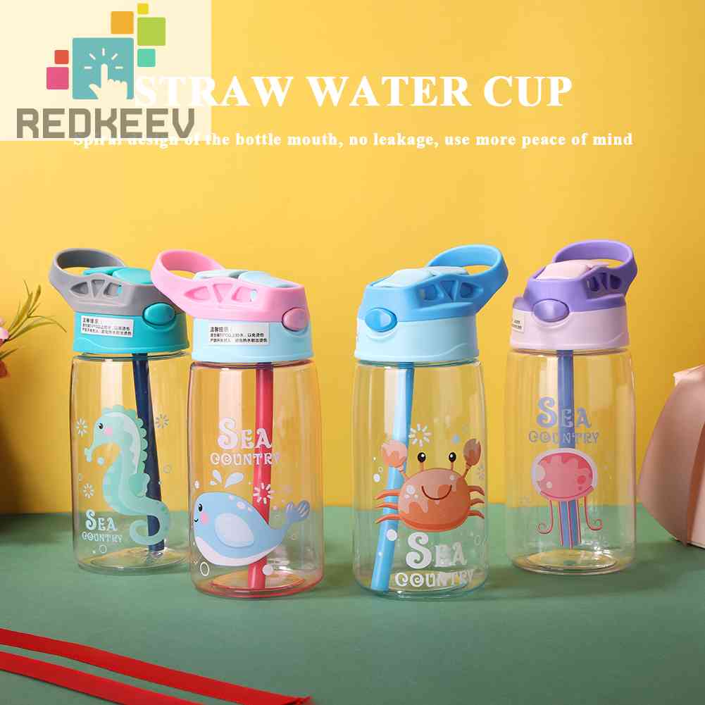 Bình Nước 480ml Có Ống Hút Họa Tiết Hoạt Hình Dễ Thương Cho Bé