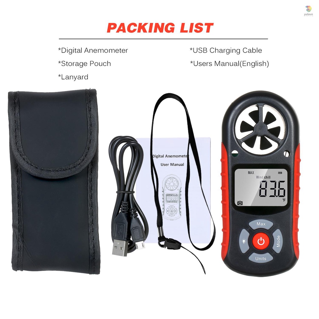 Đồng Hồ Đo Tốc Độ Gió / Nhiệt Độ / Độ Ẩm / Nhiệt Độ Kỹ Thuật Số 8 Trong 1 Cầm Tay Có Đèn Nền LCD