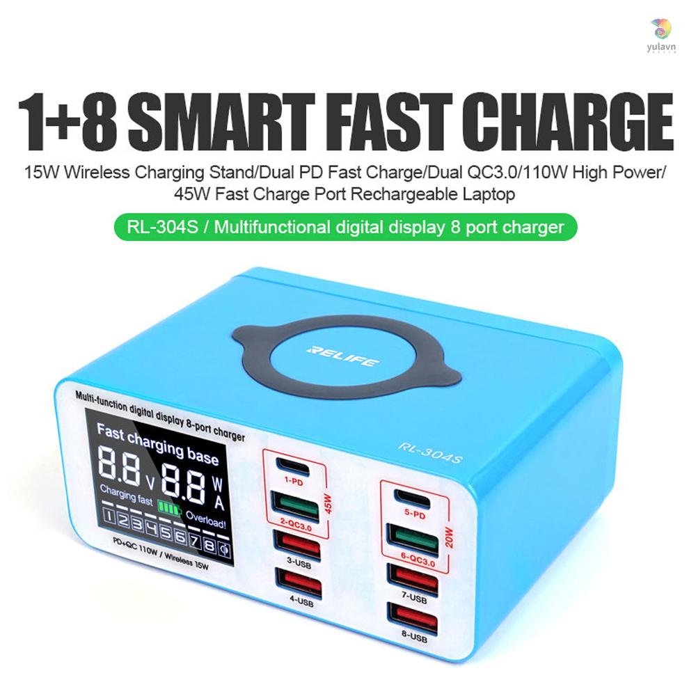 Sạc Nhanh Không Dây USB PD Màn Hình LCD Mạnh Mẽ Nhiều Cổng Sạc Nhanh Thông Minh Cho Điện Thoại Di Động