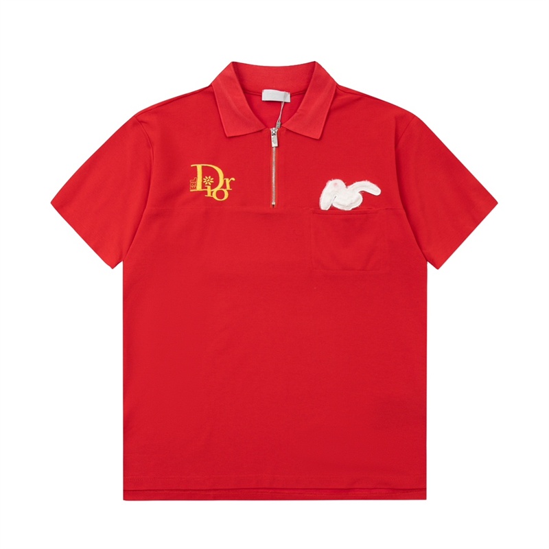 Áo polo Cotton Tay Ngắn Có Khóa Kéo Thêu Hình Đầu Thỏ Plus Size Cho Nam Nữ