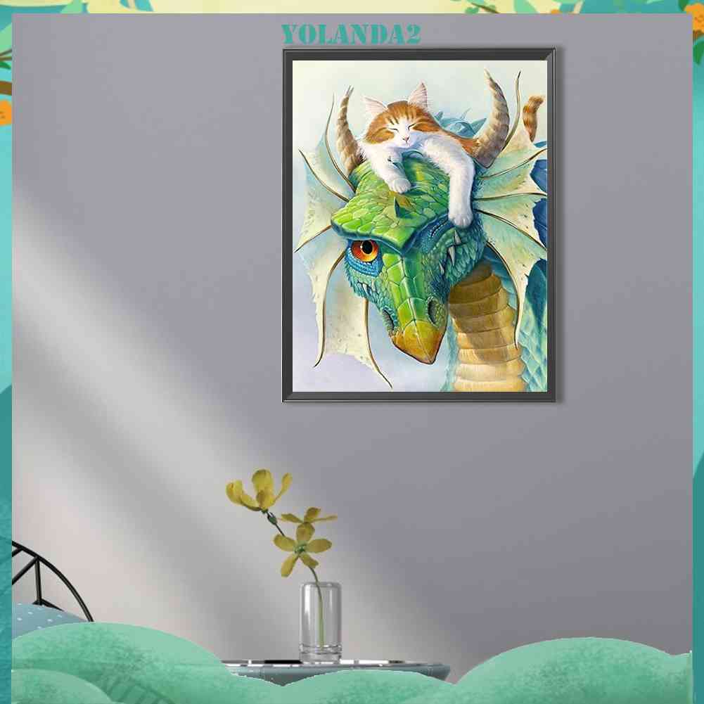 Tranh Đính Đá Kim Cương Toàn Bộ 5D DIY Hình Vẽ Mèo Khủng Long Trang Trí Nhà Cửa