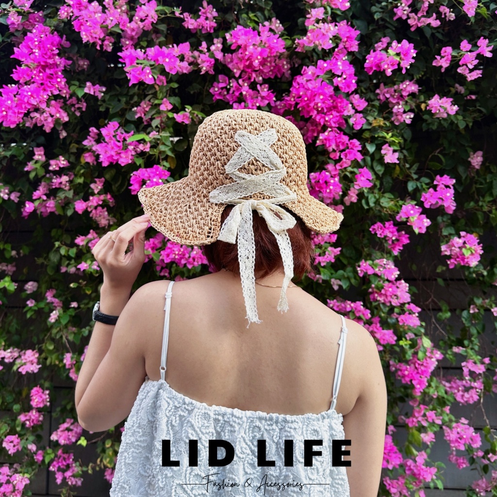 Nón Cói Rộng Vành Phối Ren Thắt Nơ LID LIFE Nữ Tính Phong Cách Nhật Hàn Thời Trang Mùa Hè Cho Nữ
