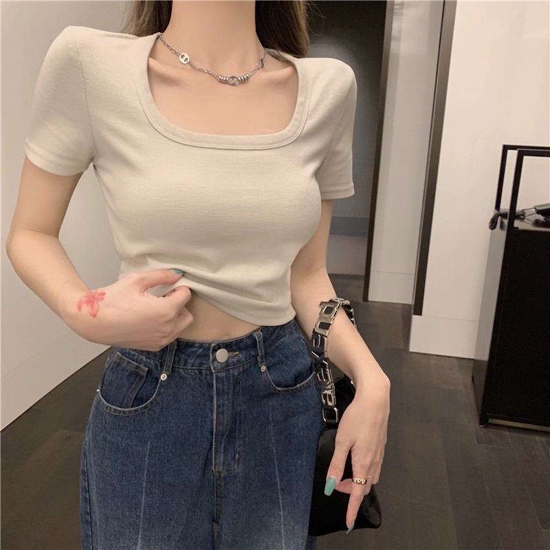 Áo croptop cổ vuông sát nách chẹc chi MRA003G
