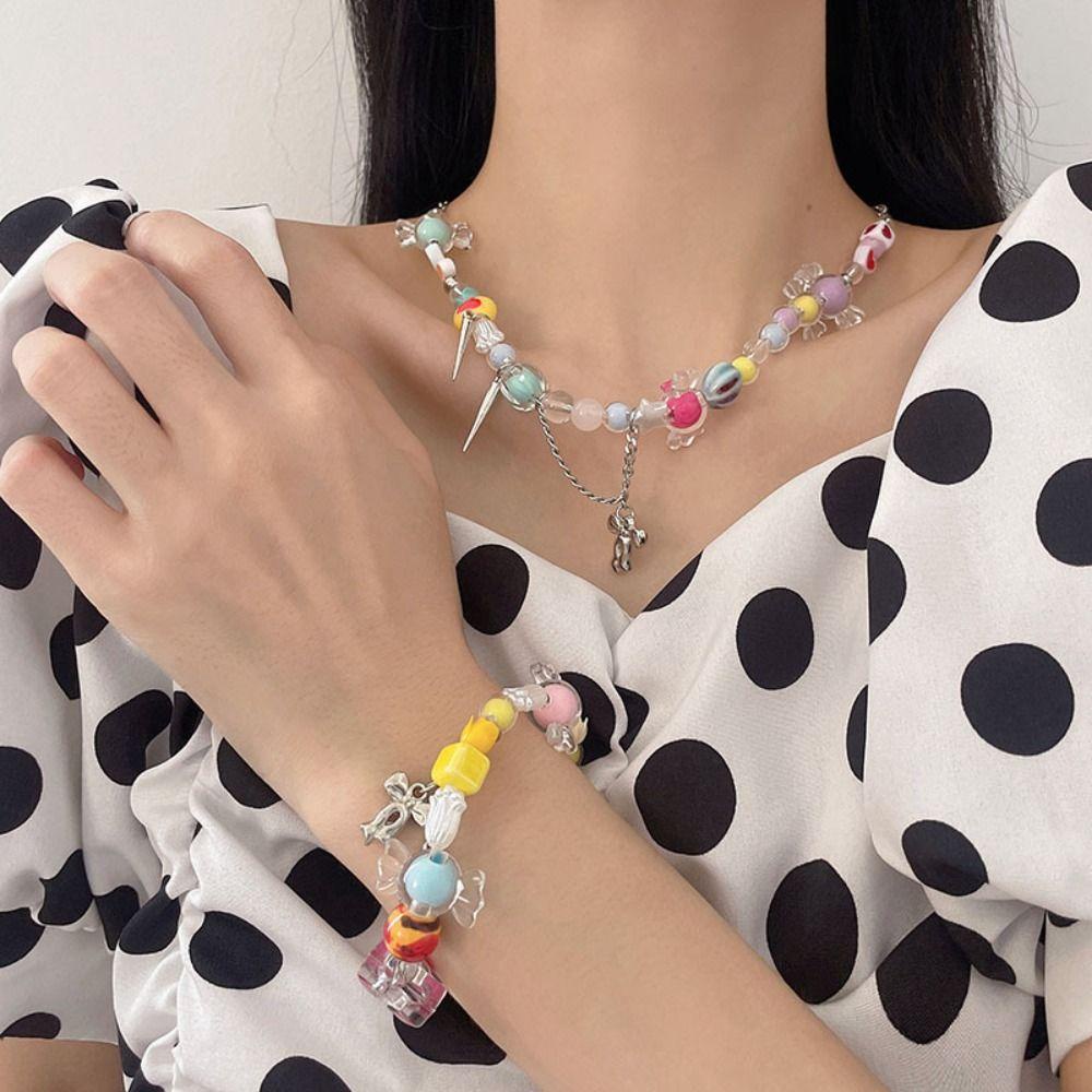 Vòng Tay Chuỗi Hạt DIY Mặt Trái Tim Phong Cách Hàn Quốc Thời Trang Mùa Hè Có Thể Điều Chỉnh Cho Nữ