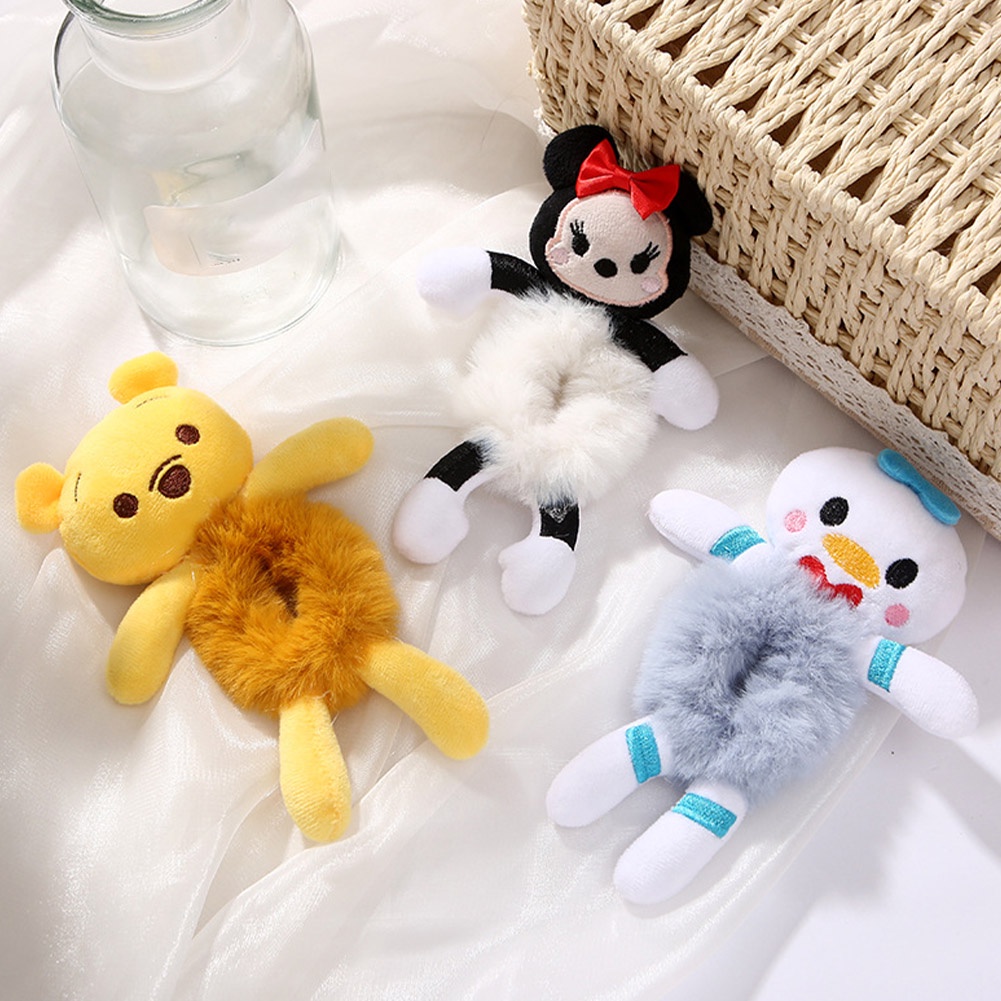 Dây Cột Tóc Hình Gấu Hoạt Hình 3D Bằng Lông Nhung Dễ Thương Xinh Xắn